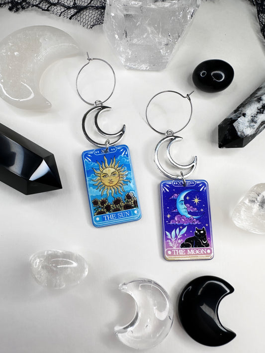 Celestial Sun & Moon Tarot Cards Hoop Earrings