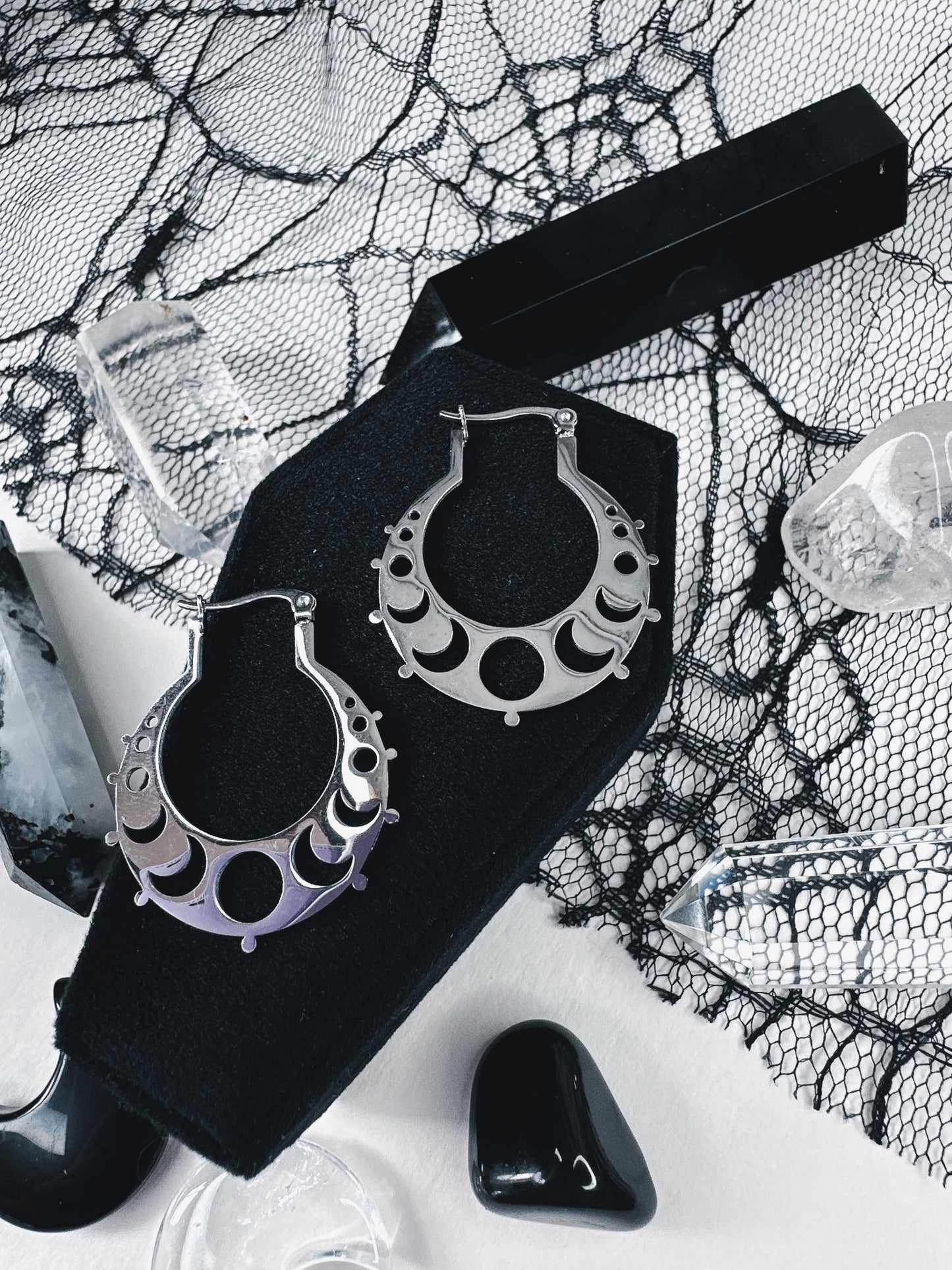 Stainless Steel Moon Phase Hoop Earrings