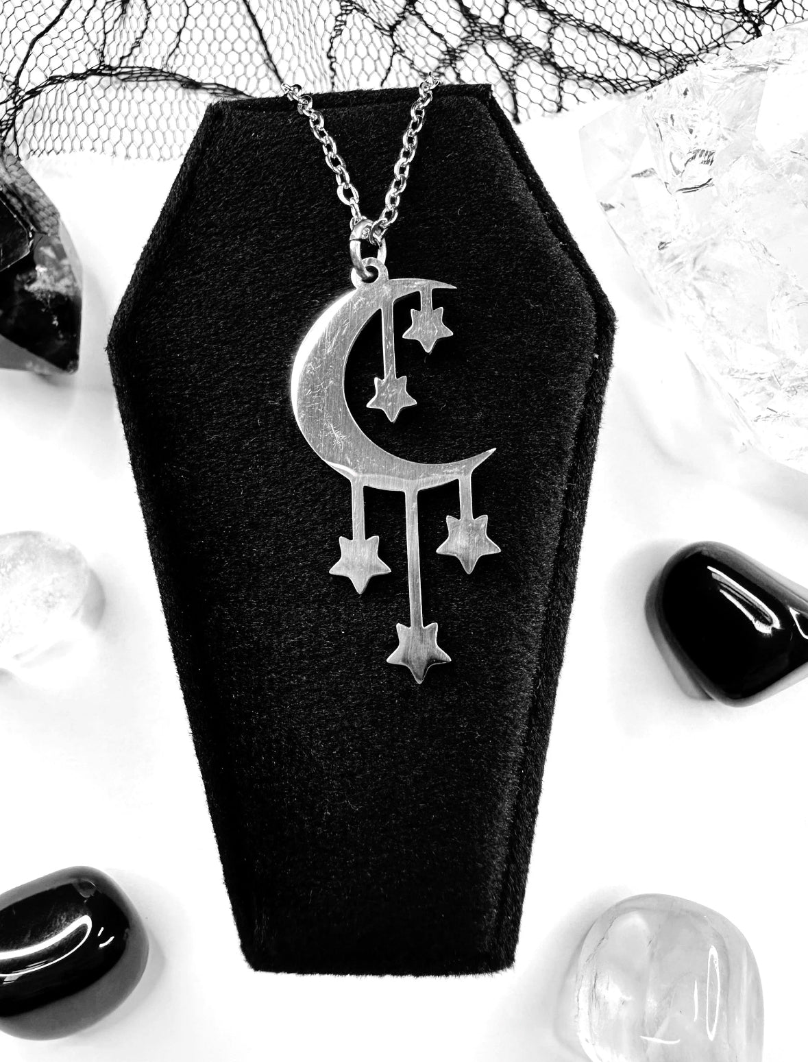 Stainless Steel Starlit Moon
Necklace