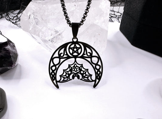 Stainless Steel Noir Bat Moon Necklace