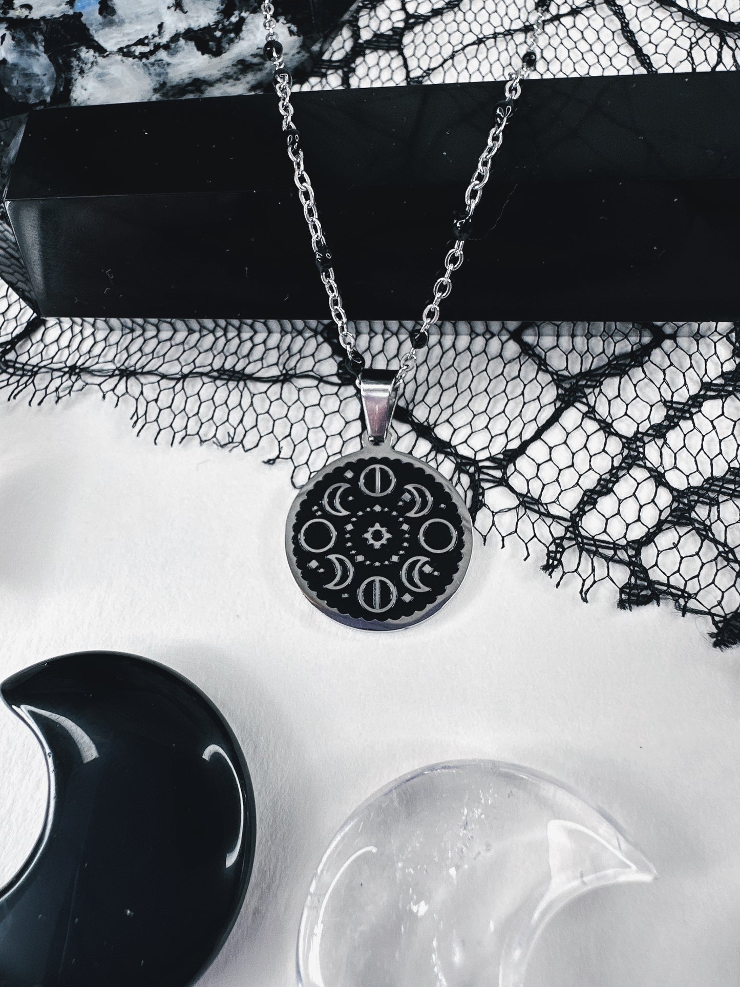 Stainless Steel Moon Phase Necklace