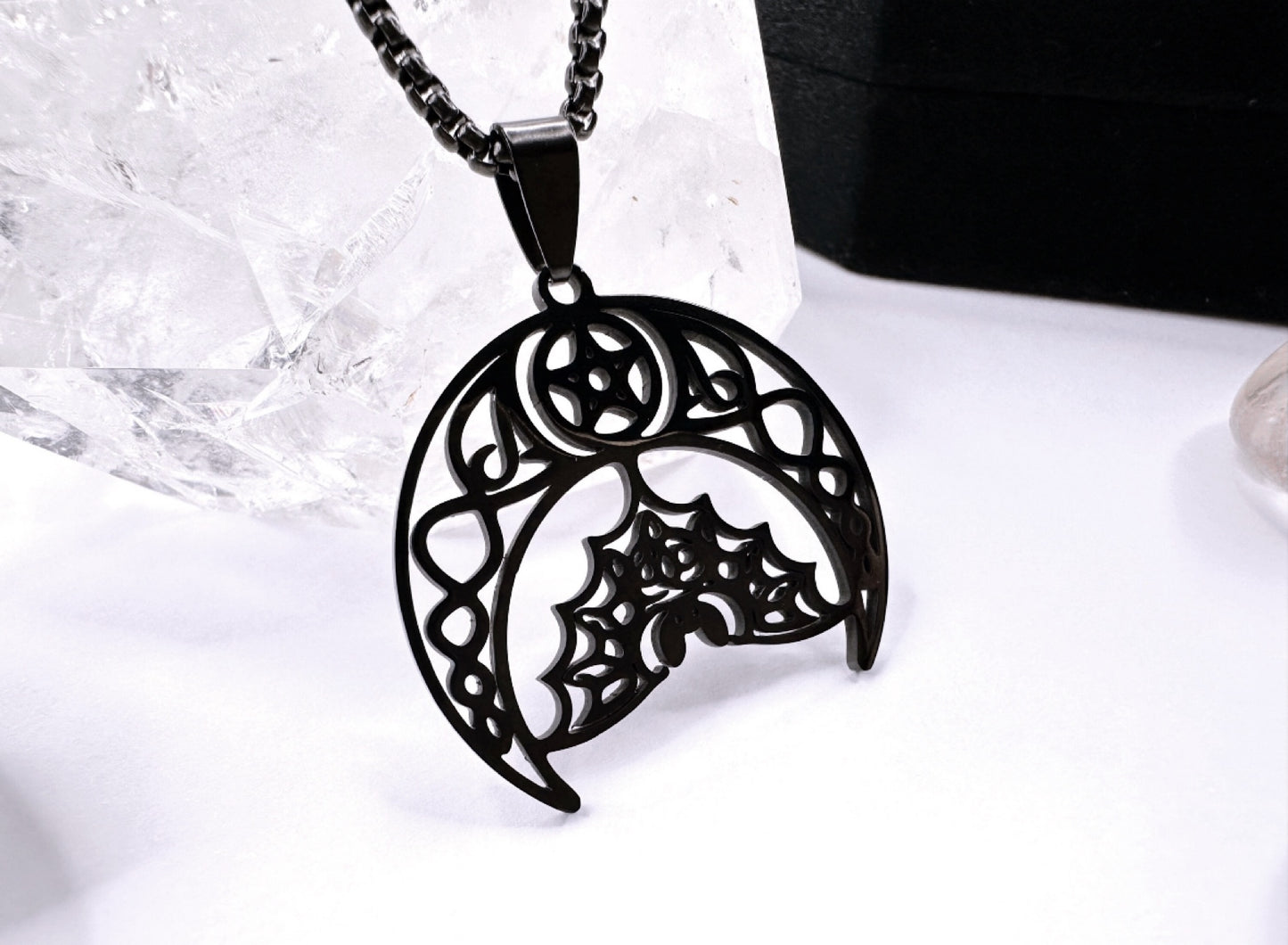 Stainless Steel Noir Bat Moon Necklace