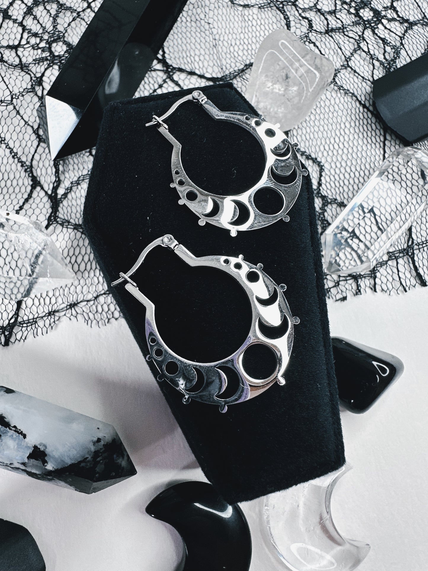 Stainless Steel Moon Phase Hoop Earrings