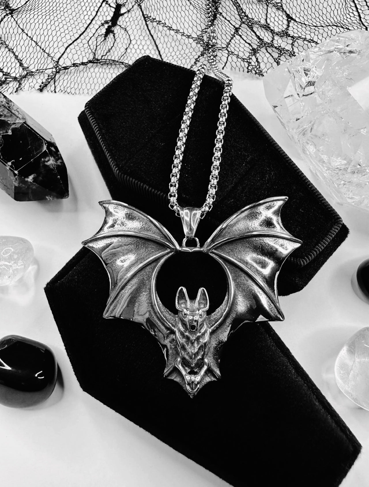 Stainless Steel Bat In Flight Necklace