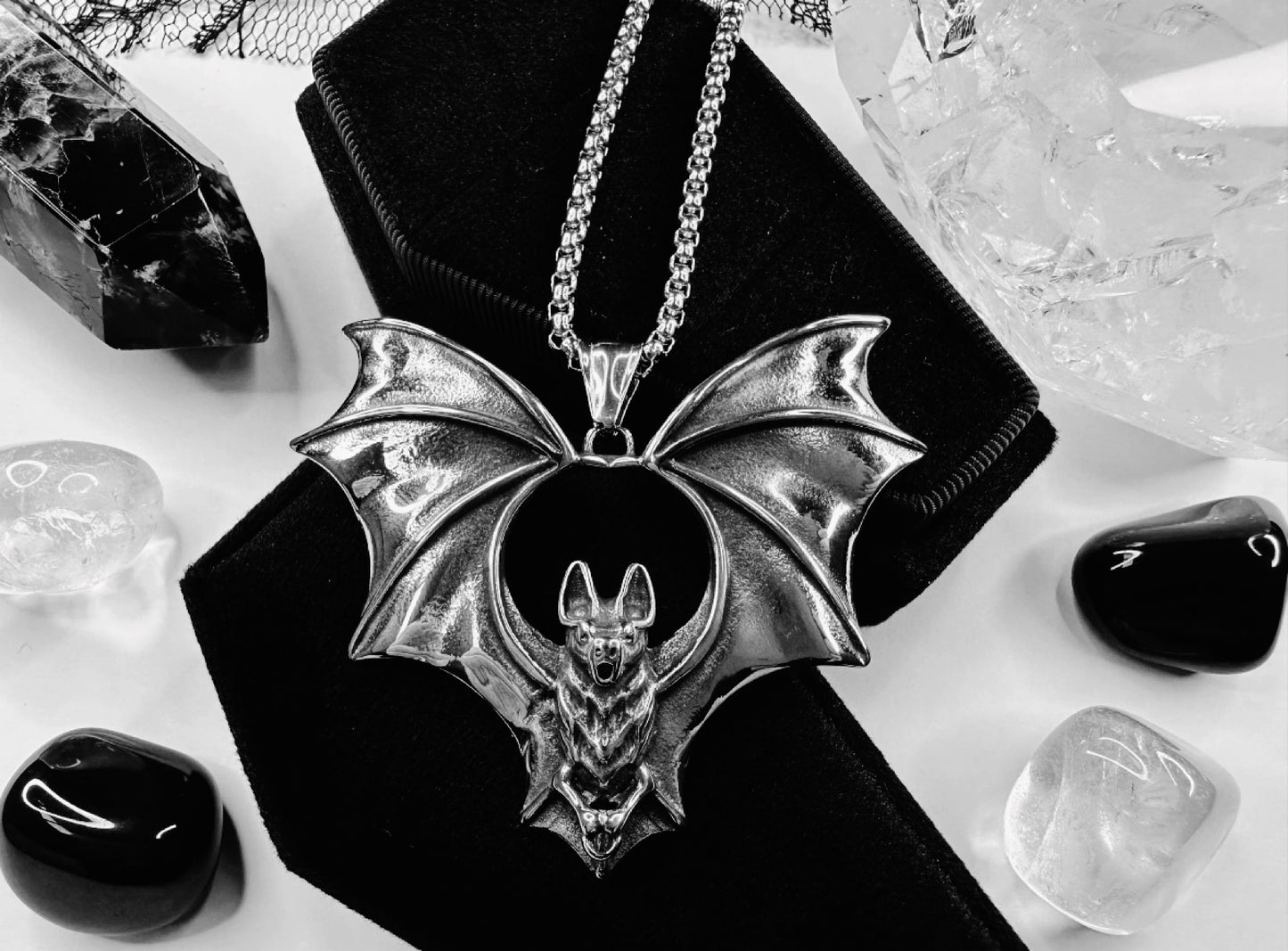 Stainless Steel Bat In Flight Necklace