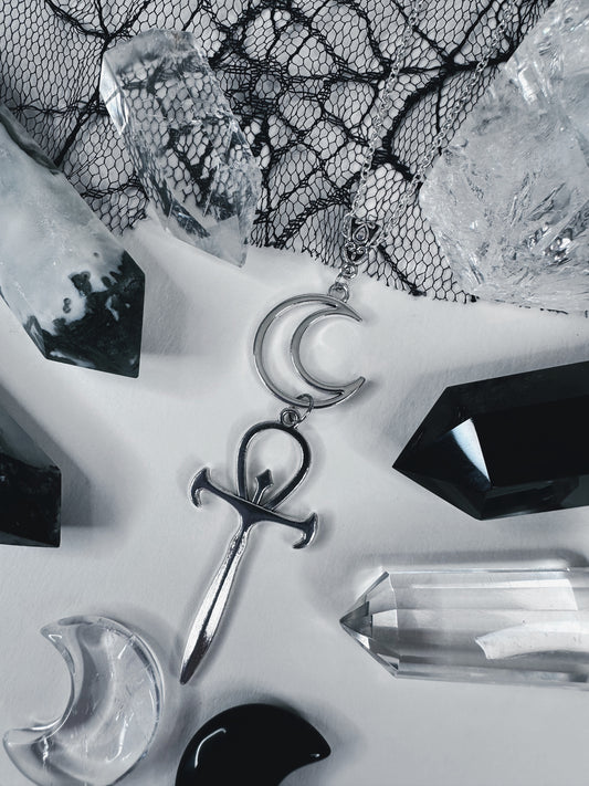 Crescent Moon & Ankh Necklace