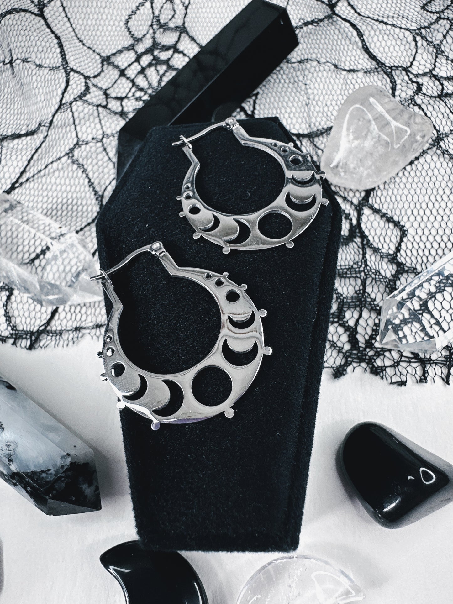Stainless Steel Moon Phase Hoop Earrings