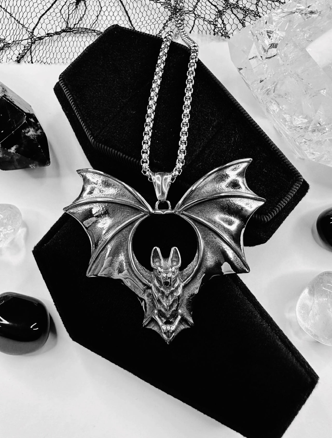 Stainless Steel Bat In Flight Necklace
