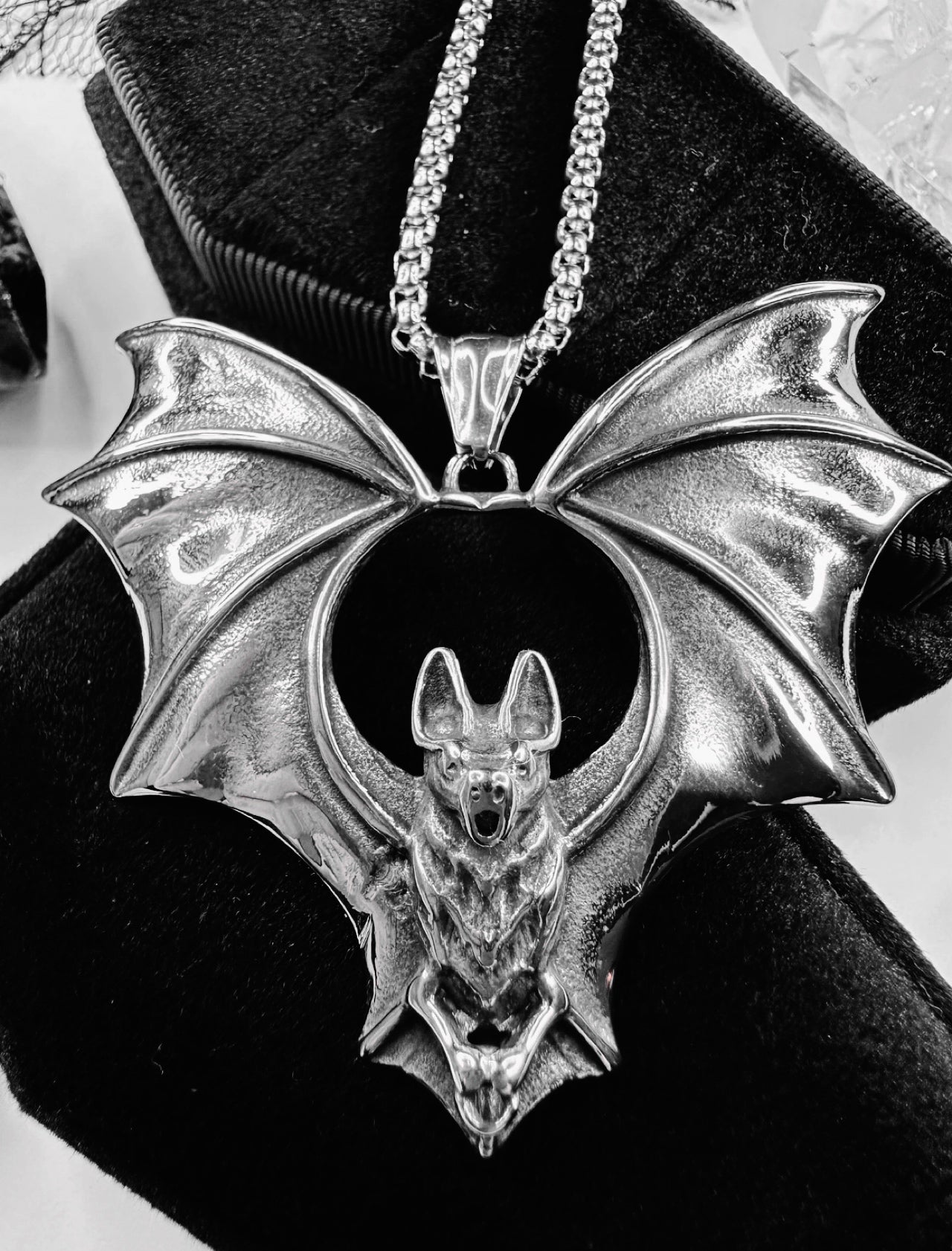Stainless Steel Bat In Flight Necklace