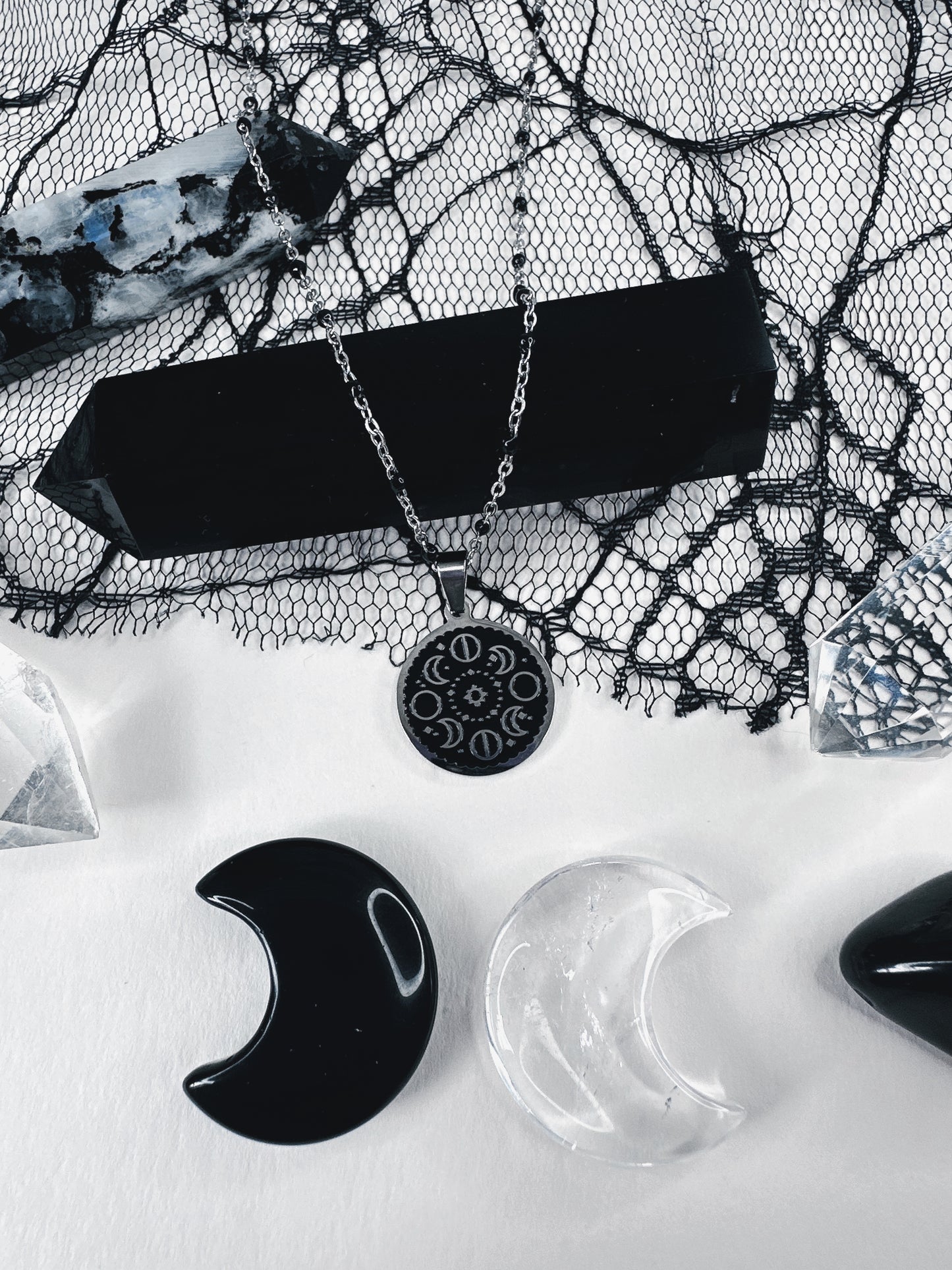 Stainless Steel Moon Phase Necklace