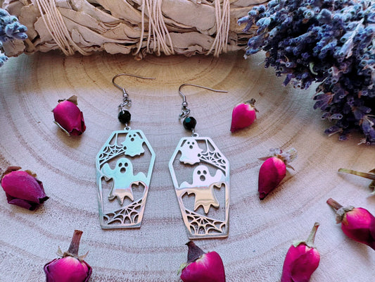 Stainless Steel Haunt Me Coffin Earrings