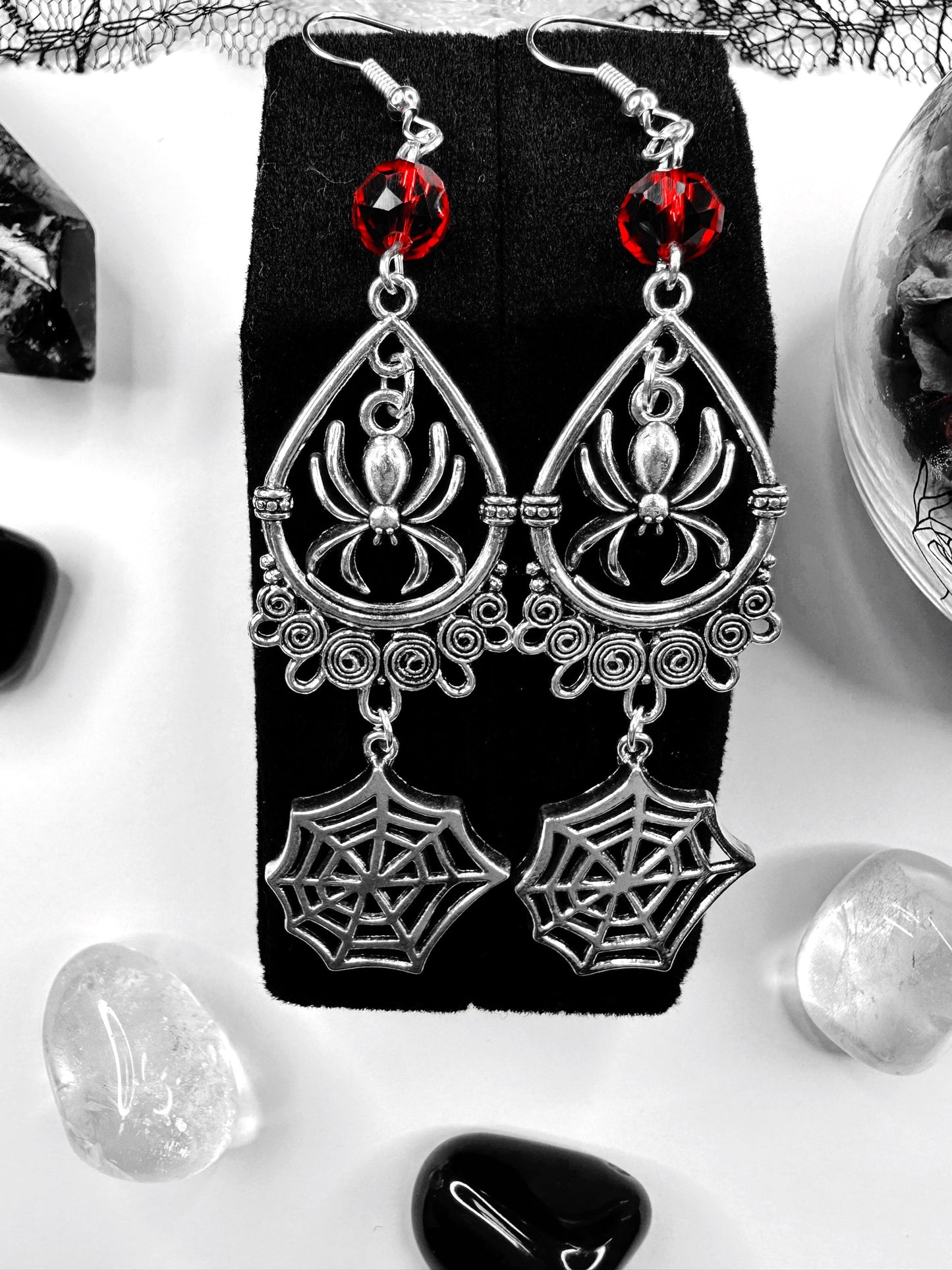 Arachne's Web Spider Earrings