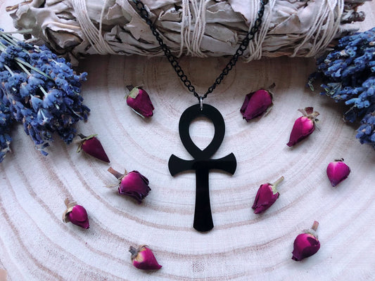 Acrylic Black Ankh Necklace