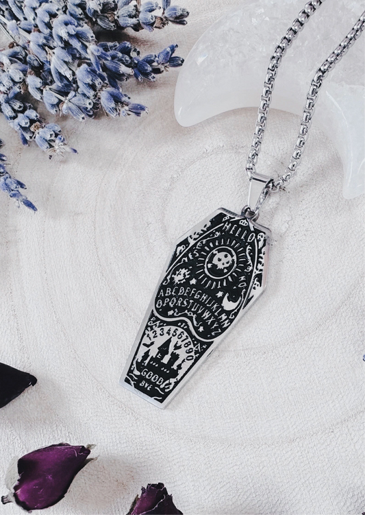 Stainless Steel Ouija Planchette Coffin Necklace