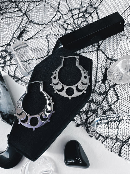 Stainless Steel Moon Phase Hoop Earrings