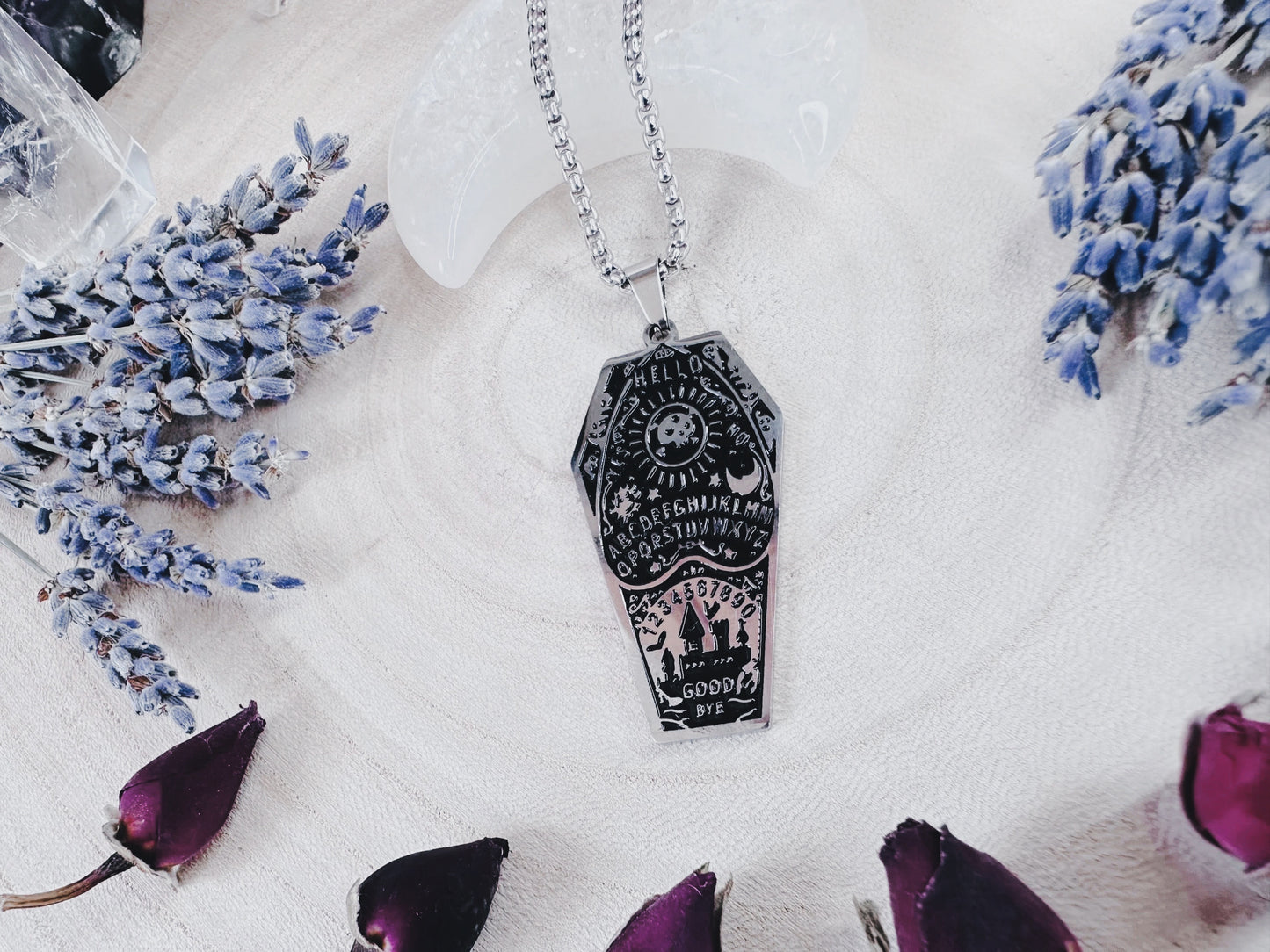 Stainless Steel Ouija Planchette Coffin Necklace