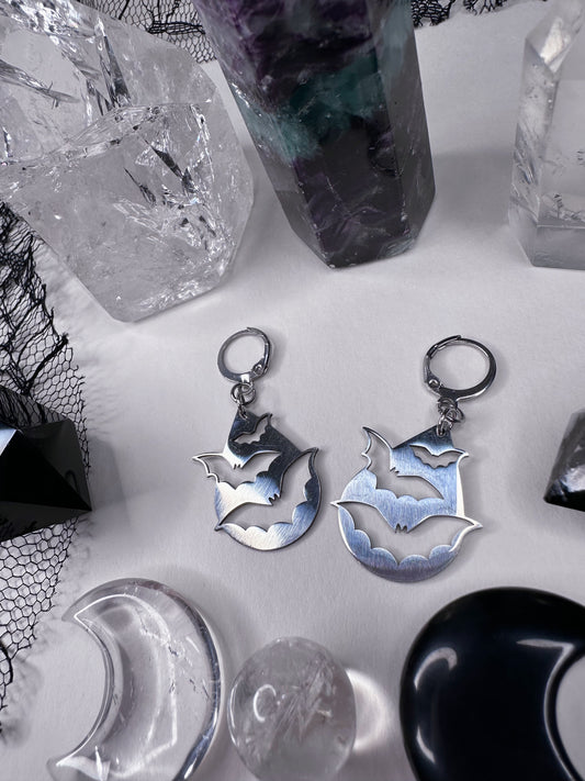 Stainless Steel Vampire Bat Hoop Earrings