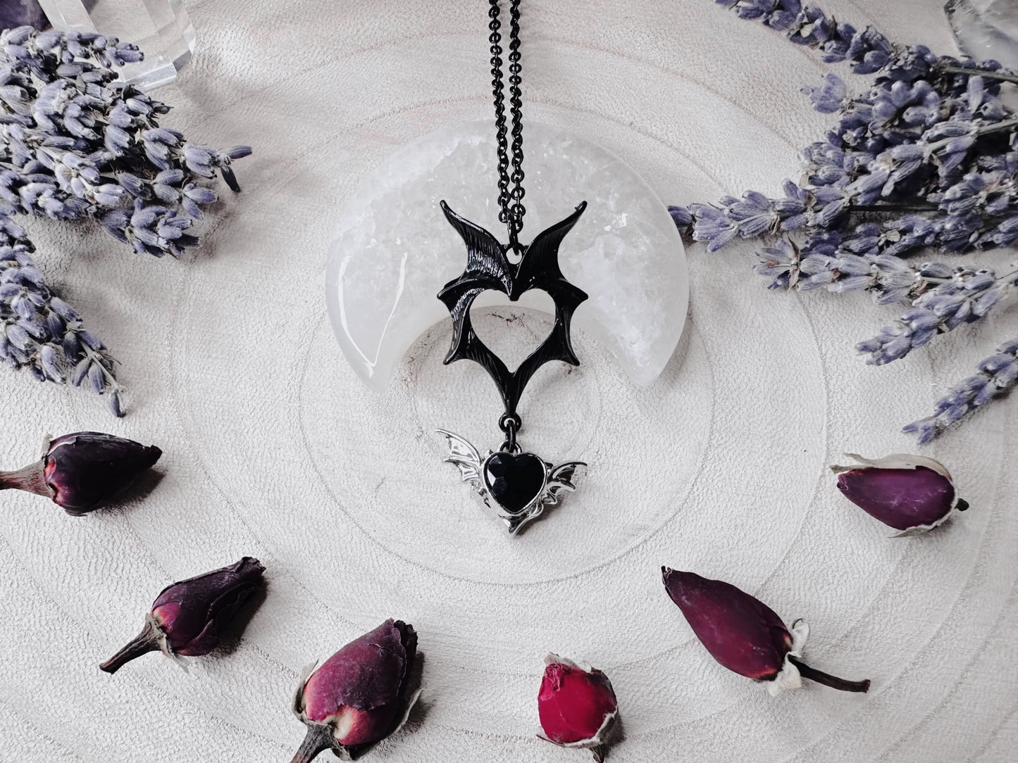 Black Heart Bat Wing Necklace