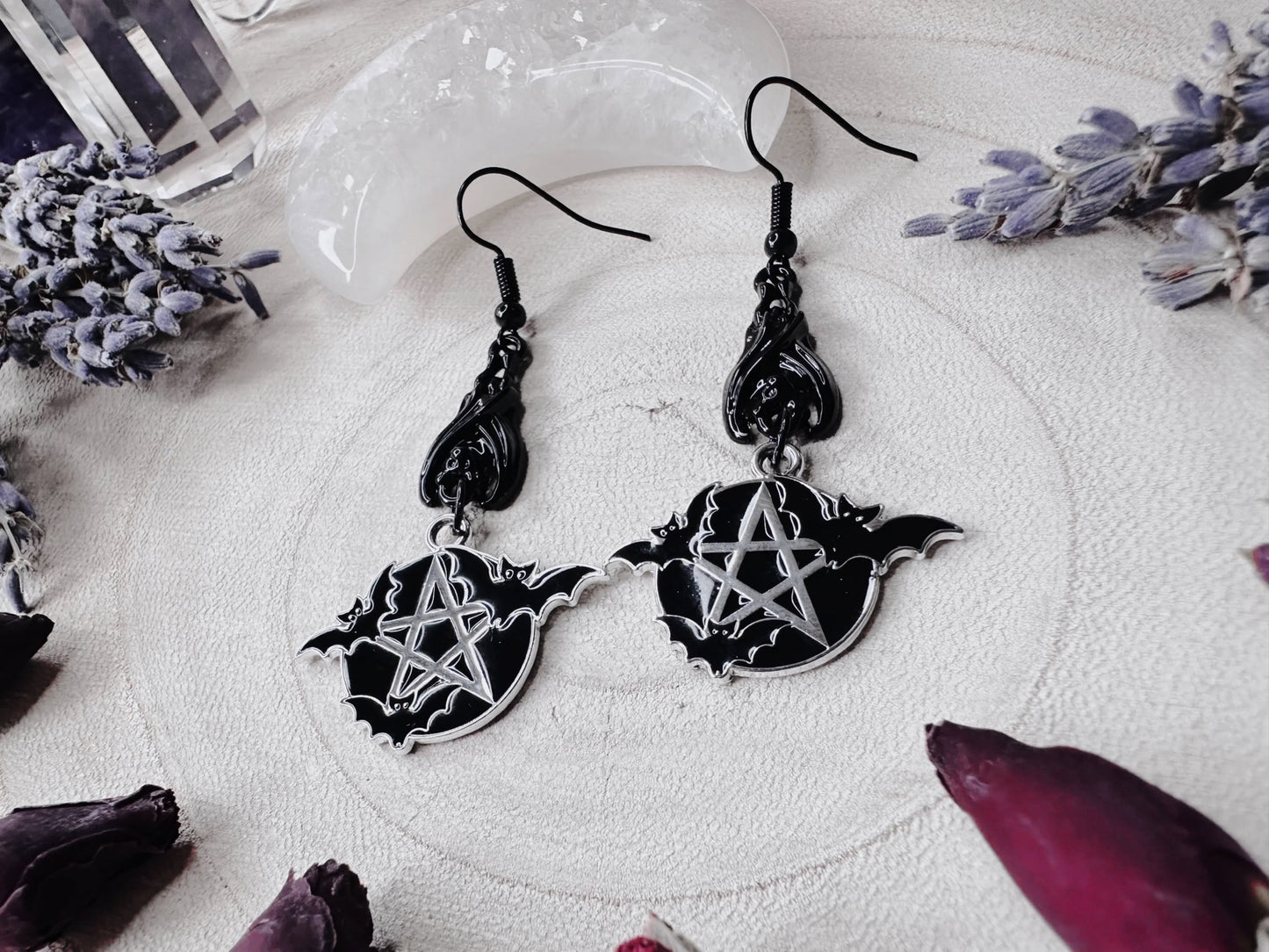 Protected By Bats Pentagram Earrings