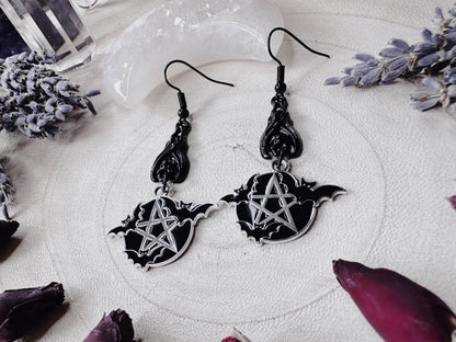 Protected By Bats Pentagram Earrings