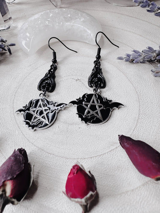 Protected By Bats Pentagram Earrings