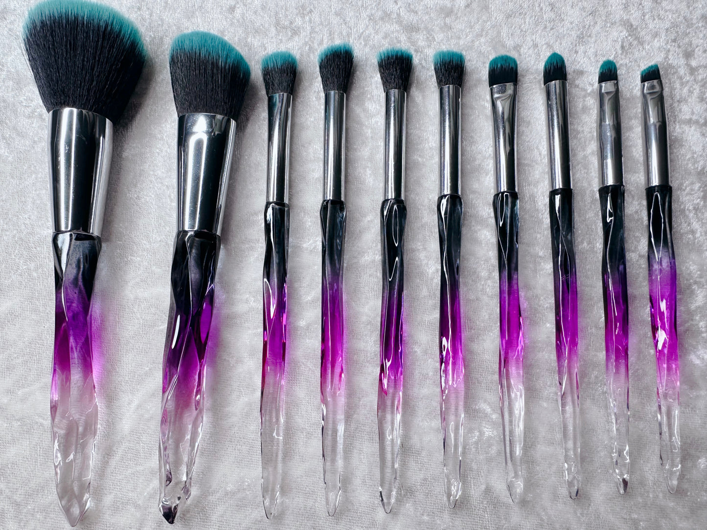 10 Piece Purple Ombré Crystal Effect Makeup Brushes