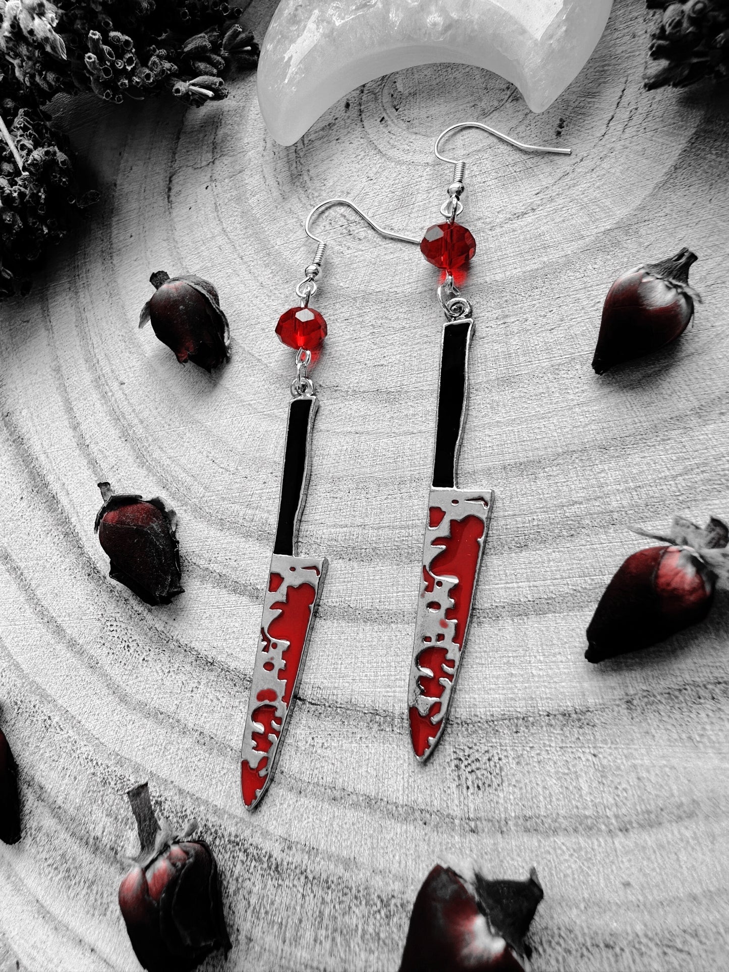Pewter Bloody Knife Earrings