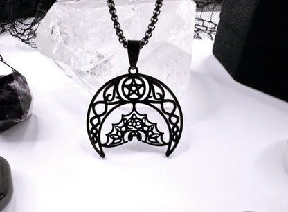 Stainless Steel Noir Bat Moon Necklace