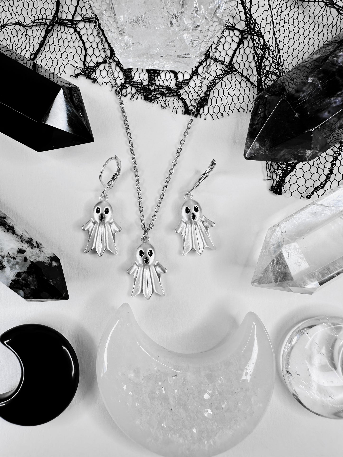 Ghost Family Necklace & Hoop Earrings