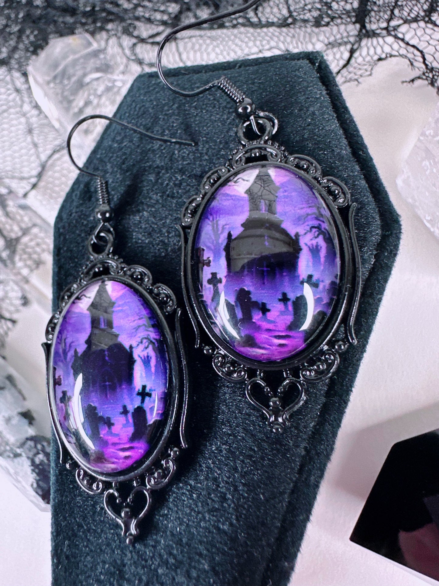 Purple Graveyard Cameo Earrings