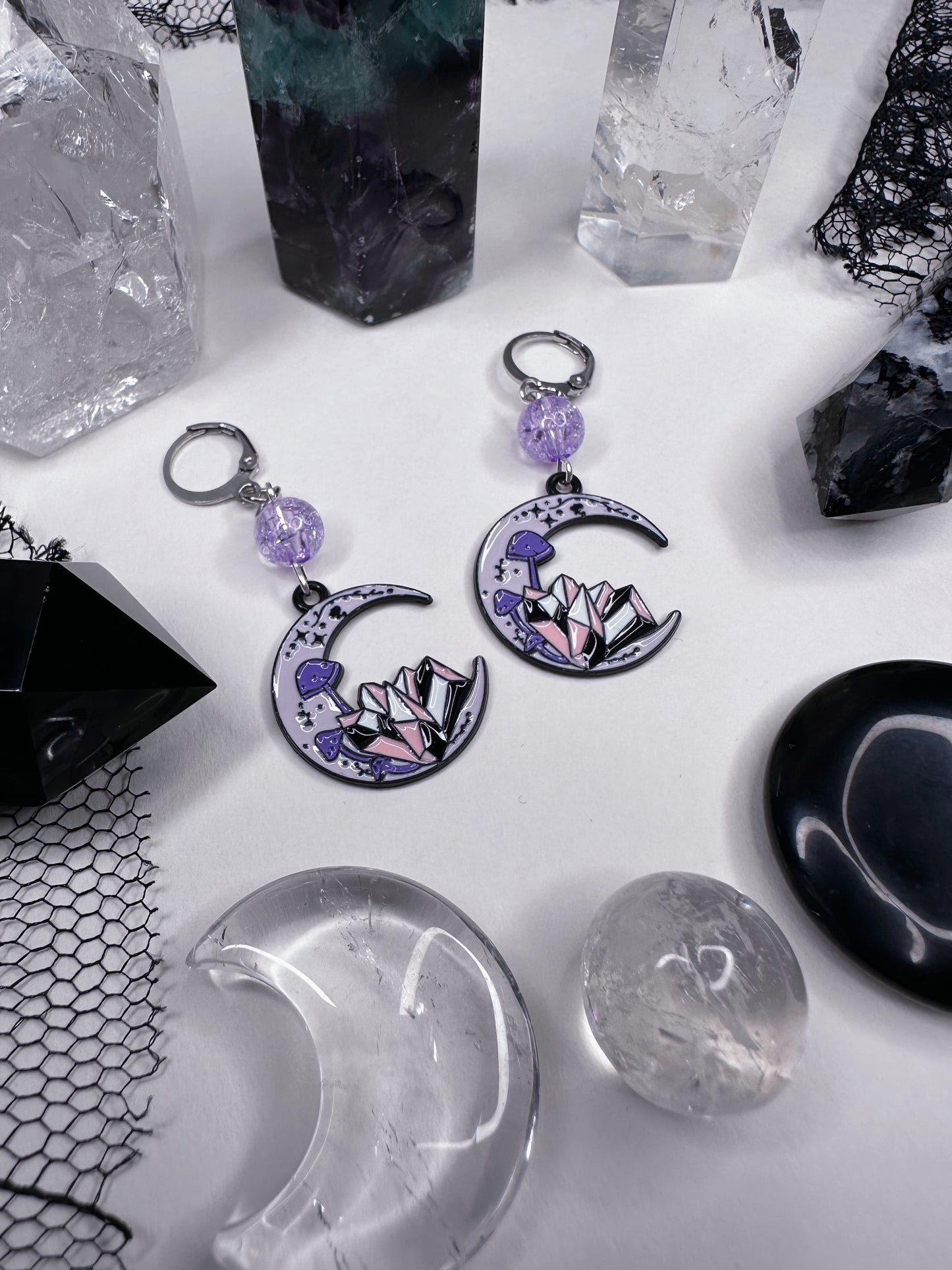 Crystal Moon Hoop Earrings