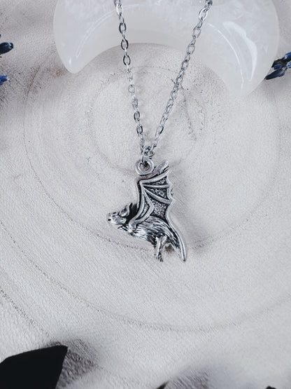 Silver Flying Bat Necklace