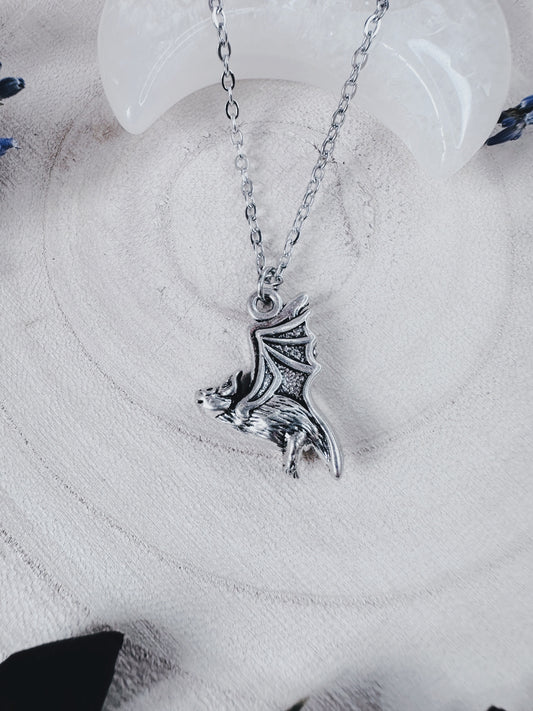 Silver Flying Bat Necklace