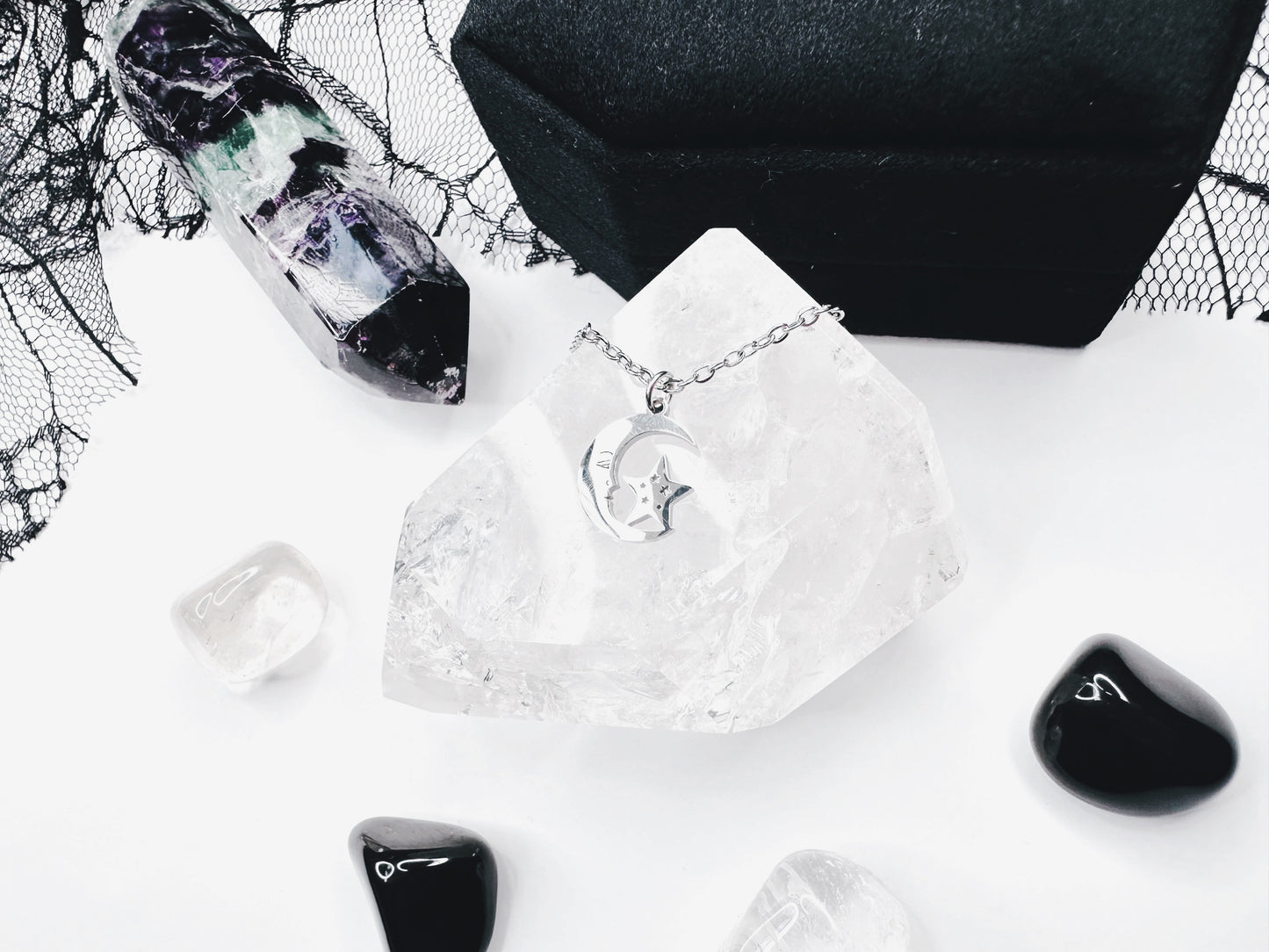 Stainless Steel Moon & Star Necklace