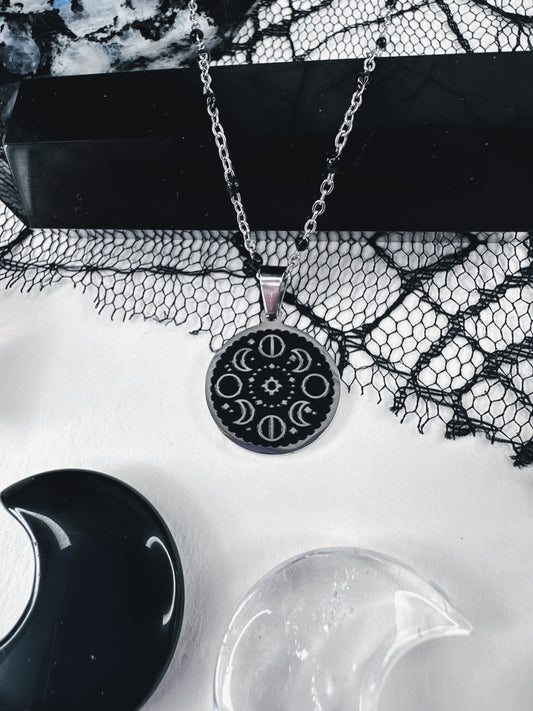 Stainless Steel Moon Phase Necklace