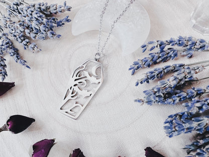 Stainless Steel Bat & Moon Coffin Necklace