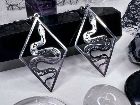 Stainless Steel Diamond Snake Earrings