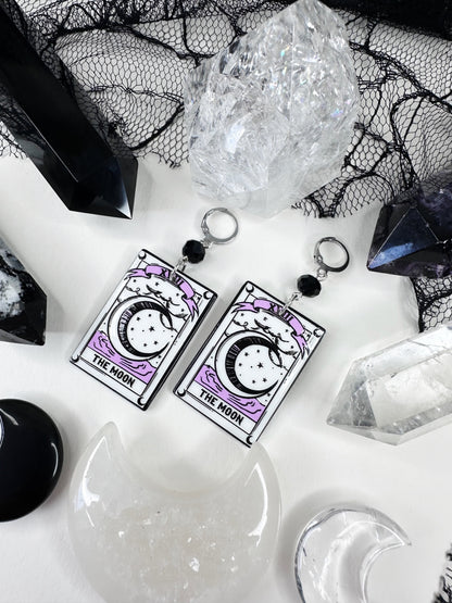 White Witch The Moon Tarot Card Hoop Earrings