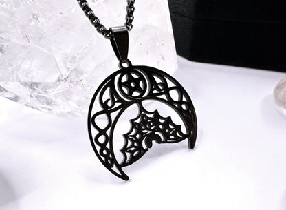 Stainless Steel Noir Bat Moon Necklace