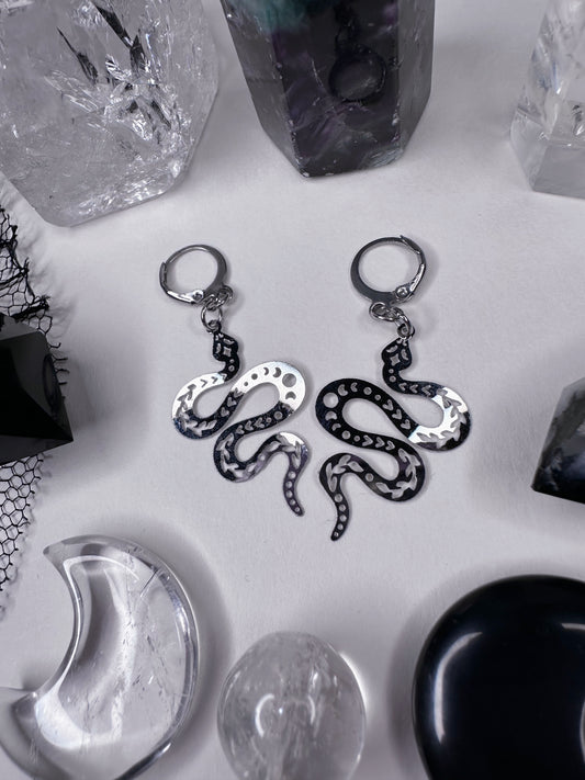 Stainless Steel Moon Phases Snake Hoop Earrings