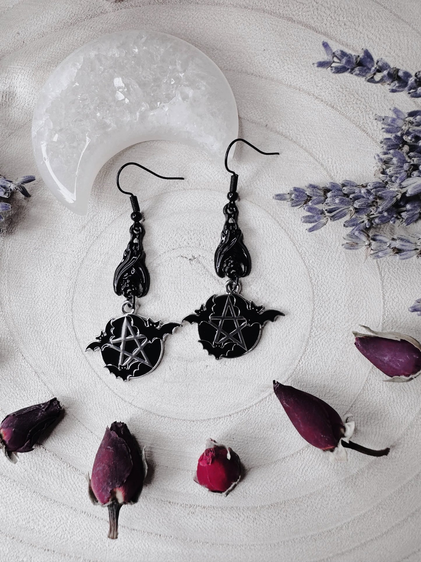 Protected By Bats Pentagram Earrings