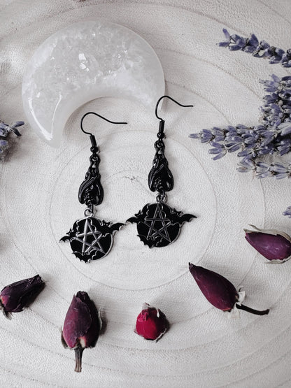 Protected By Bats Pentagram Earrings