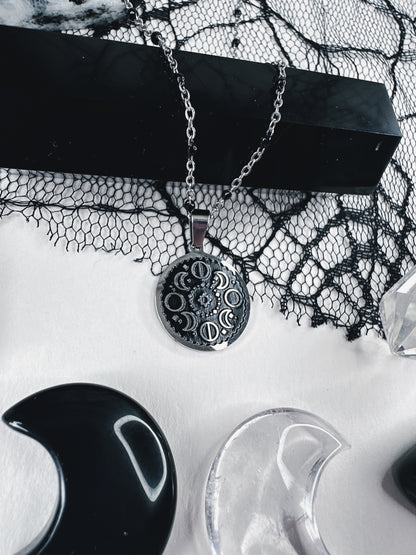 Stainless Steel Moon Phase Necklace