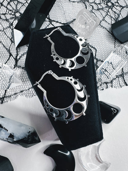 Stainless Steel Moon Phase Hoop Earrings