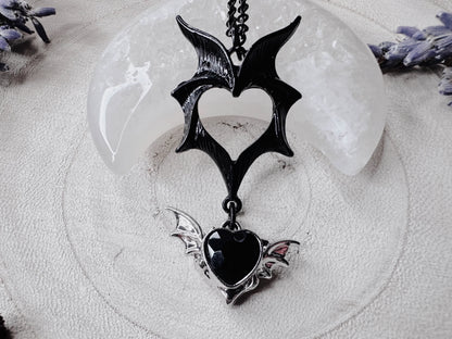 Black Heart Bat Wing Necklace
