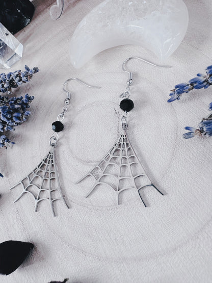 Stainless Steel Spiderweb Earrings