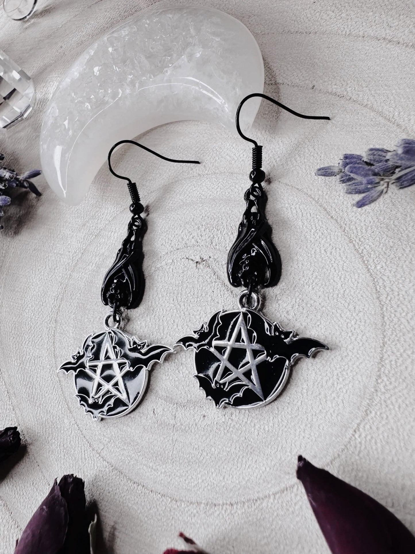 Protected By Bats Pentagram Earrings