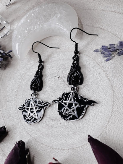 Protected By Bats Pentagram Earrings