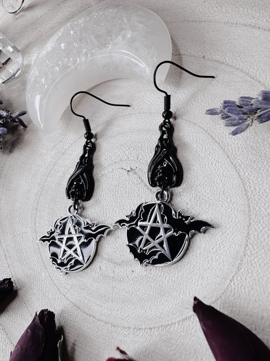 Protected By Bats Pentagram Earrings