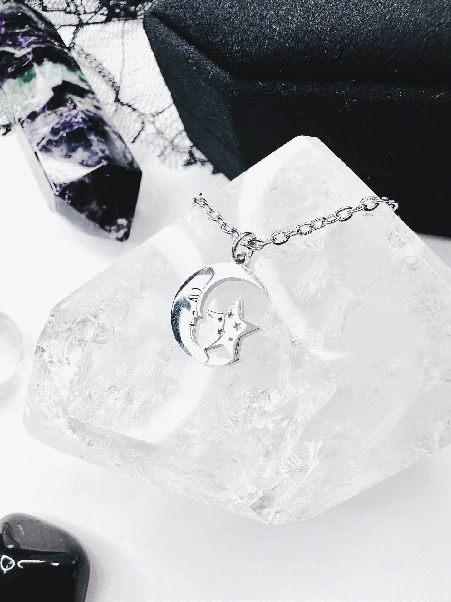 Stainless Steel Moon & Star Necklace